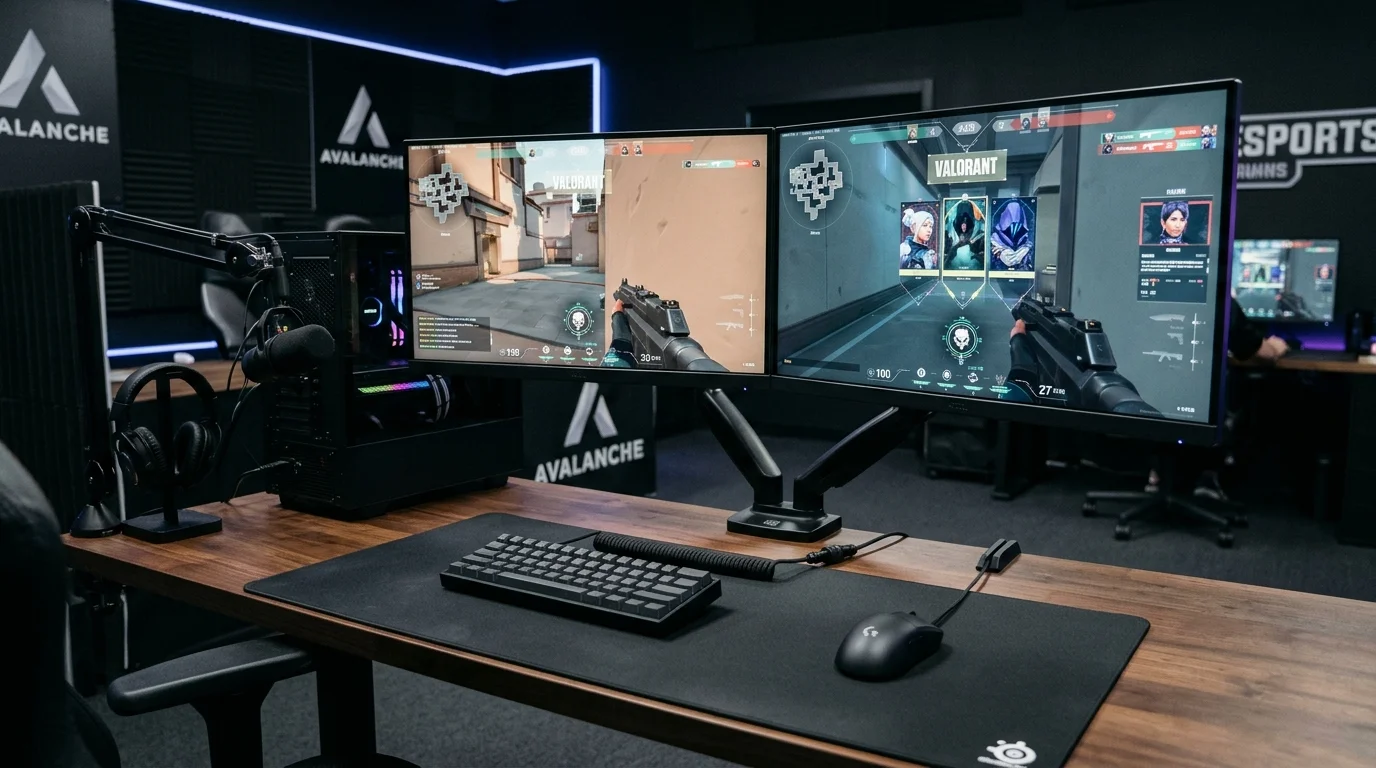 Doppio monitor ad alta frequenza montato su bracci telescopici